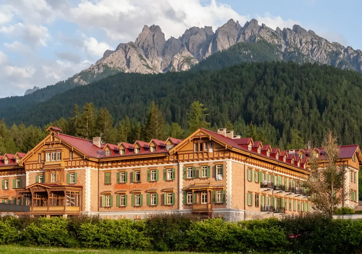 The Grandhotel in Toblach (Dobbiaco) below the Dolomites peaks, a quieter option for where to stay in the Dolomites